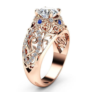 Gorgeous Dazzling 4 Claw Solitaire Hollowed Out Pattern AAA+ Cubic Zirconia Diamond Ring - The Jewellery Supermarket